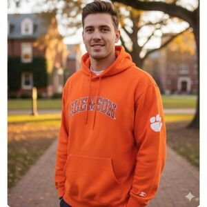 Clemson Tigers Sweatshirt Pullover Team Starter NCAA Hoodie Embroidered Size Lg
